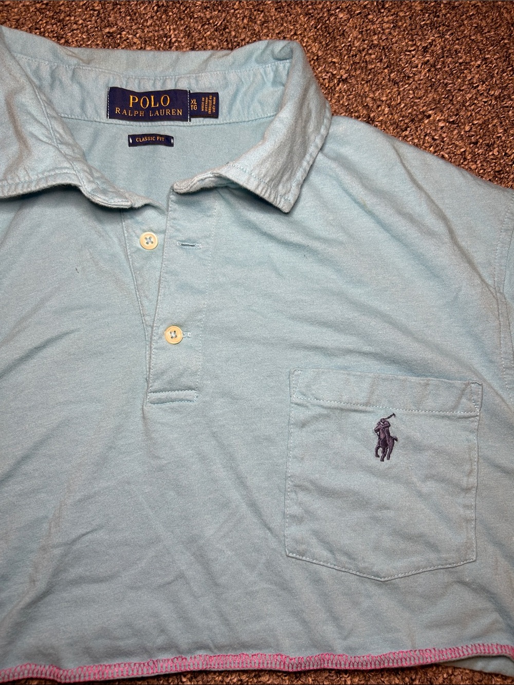 Polo by Ralph Lauren Light Blue Polo with Pink Trim